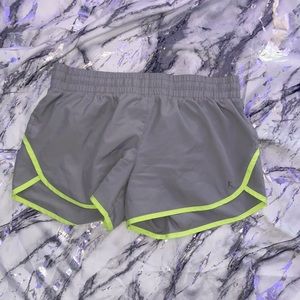 Gray and highlighter yellow athletic shorts
